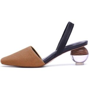 Women's Tan Slingback Mule with Clear Sculpted Heel